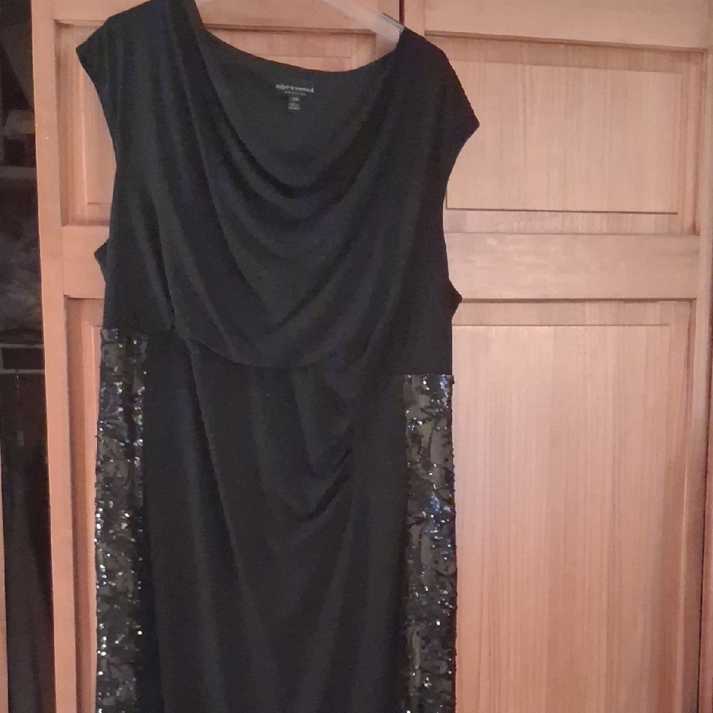 Connected Apparel Black Dress with Sequin Accents